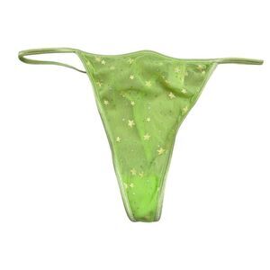 Jolie Intimates Green Sheer Thong Style Panties with Gold Stars Size 7‎